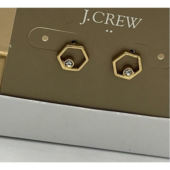 J. Crew Minimal Gold Tone Crystal Hexagon Plain Stud Earrings - Picture 4 of 5